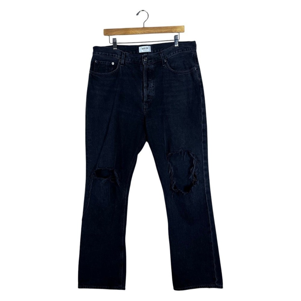 AGOLDE Lana Mid Rise Vintage Straight Distressed Jeans Disorder Black Size 32